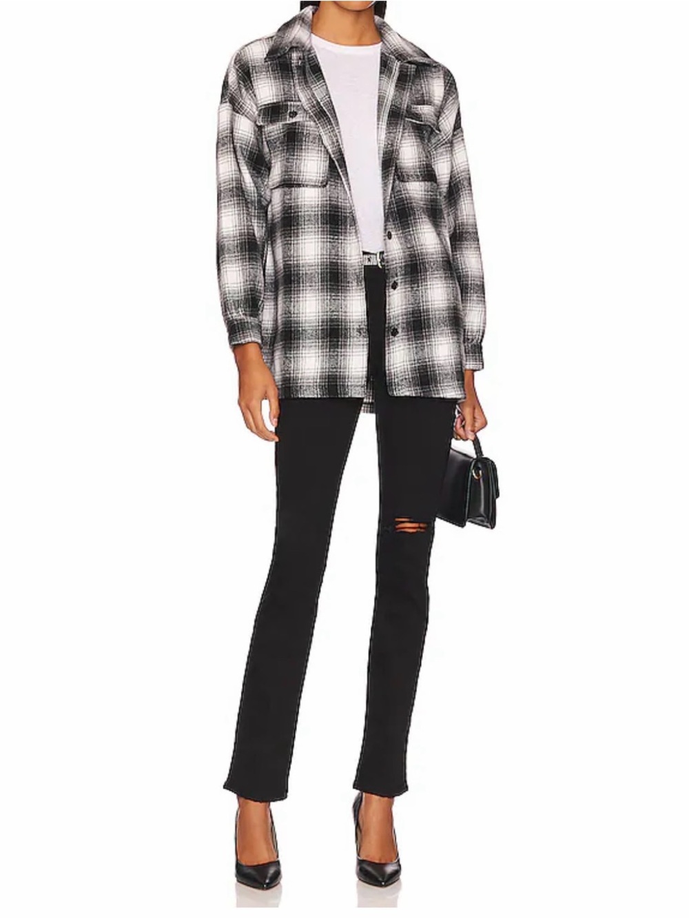 Lovers + Friends “Harlow” Flannel Shacket in Black & White, size XS